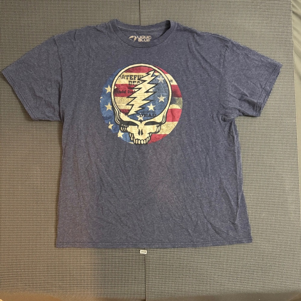 Liquid Blue Grateful Dead Steal Your Face American Flag T-Shirt XL Blue Heather